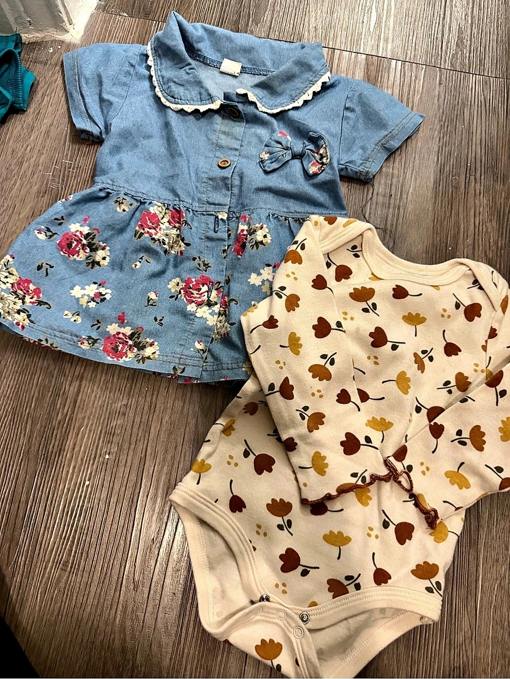 Baby Floral Onesie & Denim-Style Dress Baby 12M